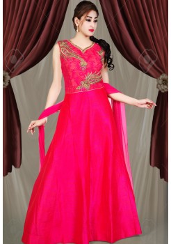 PINK COLOR RAW SILK FABRIC DESIGNER GOWN